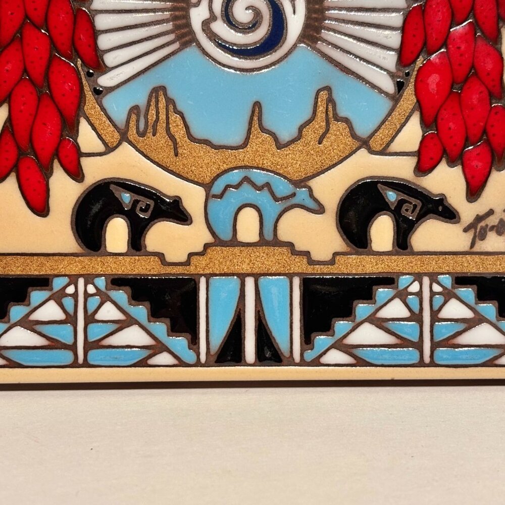 Hand Glazed Earthtones Southwestern Kiln Fired Terracotta Tile Trivet Tu-Oti 6" - Picture 5 of 14